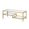 45" Gold Glass Rectangular Coffee Table With Two Shelves