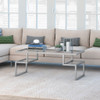 45" Silver Glass Rectangular Coffee Table With Two Shelves