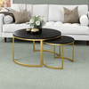 Set Of Two 36" Gold And Black Manufactured Wood Round Nested Coffee Tables