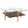 32" Gold And Brown Glass Square Coffee Table With Shelf