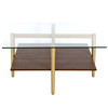 32" Gold And Brown Glass Square Coffee Table With Shelf