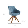 23" Blue Fabric And Natural Swivel Accent Arm Chair