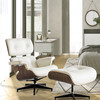 35" Beige Tufted Leather And Dark Brown  Swivel Lounge Chair with Ottoman