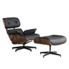 35" Black Tufted Leather And Brown Swivel Lounge Chair with Ottoman