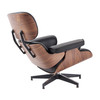 35" Black Tufted Leather And Brown Swivel Lounge Chair with Ottoman