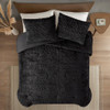 3pc Black Ruched Faux Fur Down Alternative Comforter AND Decorative Shams