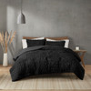 3pc Black Ruched Faux Fur Down Alternative Comforter AND Decorative Shams