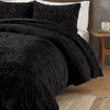 3pc Black Ruched Faux Fur Down Alternative Comforter AND Decorative Shams