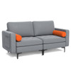 Modern Loveseat Sofa with 2 Bolsters and Side Storage Pocket-Gray