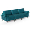 Large 3-Seat Sofa Sectional with Metal Legs for 3-4 people-Peacock Blue