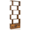 6-Tier S-Shaped Freestanding Bookshelf with Cabinet and Doors-Coffee