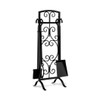 5 Piece Wrought Iron Fireplace Tools with Decor Holder-Black