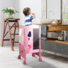 Wooden Folding Kids Kitchen Step Stool with 2-Level Adjustable Height-Pink