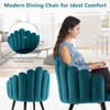 Modern Velvet Dining Chair with Metal Base and Petal Backrest-Teal