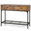 2 Drawers Industrial Console Table with Steel Frame for Small Space-Rustic Brown