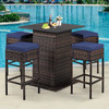 5 Pieces Patio Rattan Bar Table Stool Set Hidden Storage Shelf Cushioned-Navy