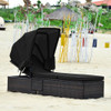 Outdoor Adjustable Cushioned Chaise Lounge Chair with Folding Canopy-Black