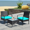 3 Pieces Patio Wicker Rattan Furniture Set with Cushion for Lawn Backyard-Turquoise