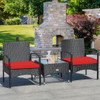 3 Pieces Patio Wicker Rattan Furniture Set with Cushion for Lawn Backyard-Red