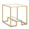 22 Inch 2-Tier Square Sofa Side Table with Tempered Glass Tabletop-Golden