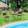 3 Pieces Patio Bistro Set with Folding Wicker Chairs and Table-Brown