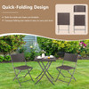 3 Pieces Patio Bistro Set with Folding Wicker Chairs and Table-Brown