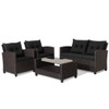 4 Pieces Patio Rattan Furniture Set with Tempered Glass Coffee Table-Black