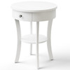 2-Tier Wood Round End Table with Open Drawer-White