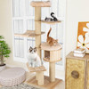 Modern Tall Cat Tree Tower with Scratch Posts and Washable Mats-Beige