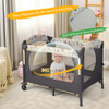 3-in-1 Convertible Portable Baby Playard with Music Box and Wheel and Brakes-Dark Gray