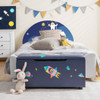 Kids Wooden Upholstered Toy Storage Box with Removable Lid-Navy