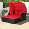 Patio Rattan Daybed with Retractable Canopy and Side Tables-Red