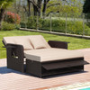 Patio Rattan Daybed with 4-Level Adjustable Backrest and Retractable Side Tray-Brown