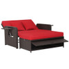 Patio Rattan Daybed with 4-Level Adjustable Backrest and Retractable Side Tray-Red