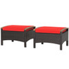 Set of 2 Fade-Resistant Wicker Patio Ottoman-Red