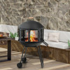 28 Inch Portable Fire Pit on Wheels with Log Grate-Black