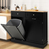 Rubber Wood Kitchen Trash Cabinet with Single Trash Can Holder and Adjustable Shelf-Black