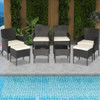 8 Pieces Patio Wicker Conversation Set with 2 Coffee Tables and 2 Ottomans