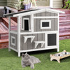 Outdoor 2-Story Wooden Feral Cat House with Escape Door-Gray