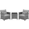3 Pieces Outdoor Wicker Conversation Set with Tempered Glass Tabletop-Gray