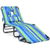 Beach Chaise Lounge Chair with Face Hole and Removable Pillow-Blue & Green