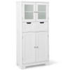 3 Tier Freee-Standing Bathroom Cabinet with 2 Drawers and Glass Doors-White