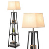 Shelf Floor Lamp with Storage Shelves and Linen Lampshade