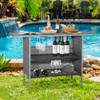 Outdoor Patio Wicker Bar Table with Metal Shelves