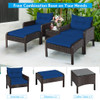 5 Pieces Patio Rattan Sofa Ottoman Furniture Set with Cushions-Navy