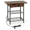 Side End Table with Charging Station Flip-Up Top for Living Room-Rustic Brown