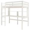 Twin Size Solid Wood Slatted Loft Bed Frame with Safety Guardrail for Kid-White