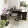 L-Shaped Office Desk with Storage Drawers and Keyboard Tray-Dark Brown