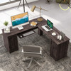 L-Shaped Office Desk with Storage Drawers and Keyboard Tray-Dark Brown