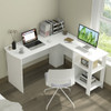 Large Modern L-shaped Computer Desk with 2 Cable Holes and 2 Storage Shelves-White